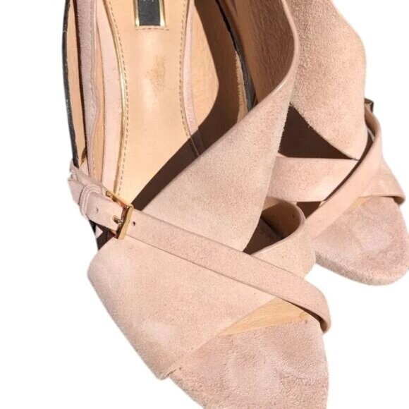 Rachel Zoe Womens Beige Suede Open-Toe Heels With Gold Accents Size 11 - Picture 3 of 8